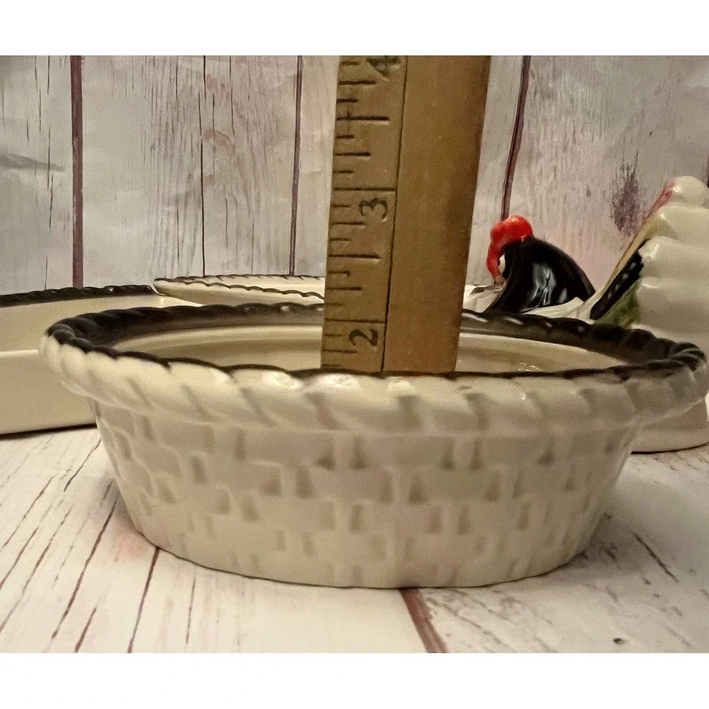 Vintage Lazy‎ Susan Red Rooster / Hen Metlox Poppytail Vtg Ceramic Relish Tray